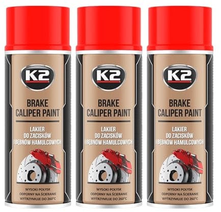 K2 Pintura para Pinza de Freno Anticalórica Pack de 3 - Color Rojo - Brake Caliper Spray 400 ml