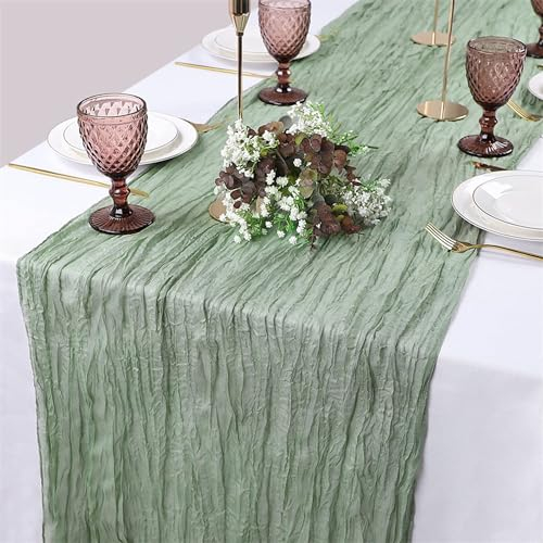 YFJSML Tischläufer, Grün Musselin Dekostoff 300 x 90cm Chiffon Tischläufer Hochzeit Salbeigrün Stoff Tüll Seihtuch Tischläufer Hellgrün Boho Table Runner Tischdeko Gaze Rustikal Tischläufer Waschbar