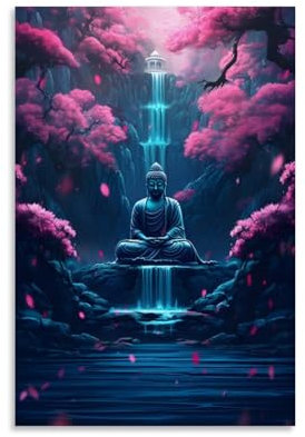 Japanese Buddha Waterfall Poster Dekorative Malerei Leinwand Wandkunst Wohnzimmer Poster Schlafzimmer Malerei, Leinwand Kunst Poster Und Wandkunst Bilddruck Moderne Familienzimmer Dekor 08x12inch(20x3