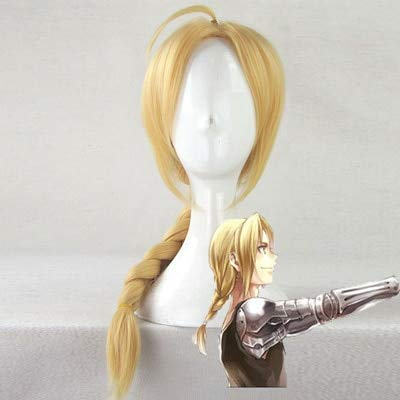 Cosplay Perücke-Fullmetal Alchemist Edward Elric 55cm Mittellang Gerade Geflecht Styled Synthetic Cosplay Perücken Anime Kostüm Party Perücke+Perücke Cap als das Bild