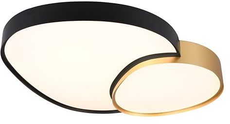 Trio Leuchten Deckenleuchte Rise 647519280, Metall Schwarz matt/Goldfarbig, Schirm Kunststoff Weiß, inkl. 45 Watt LED, Fernbedienung, Dimmbar, Lichtfarbe einstellbar
