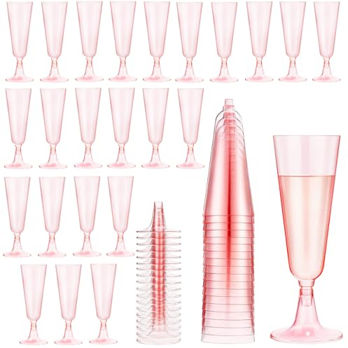 Calici Plastica 50 Pezzi, Flauti da Champagne in Plastica, Riutilizzabile Flute Plastica, Bicchieri Flute Plastica per Matrimoni, Compleanni, Feste, Celebrazioni Festive, Carnevali (Pink50)