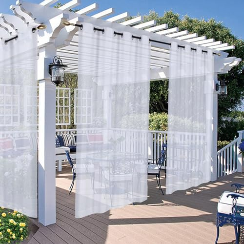 Hiseng Rideaux D'extérieur Transparent, 2 Pièces Rideau Voilage avec œillets Protection Solaire Occultant Isolant pour Pergola Jardin Exterieur Tonnelle Terrasse Balcon (132x244cm,Blanc)