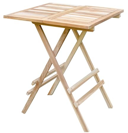 Spetebo Teak Klapptisch eckig Natur unbehandelt - 60 x 60 cm - Holz Garten Beistelltisch klappbar - Holztisch Gartentisch Balkontisch Kaffeetisch massiv klein
