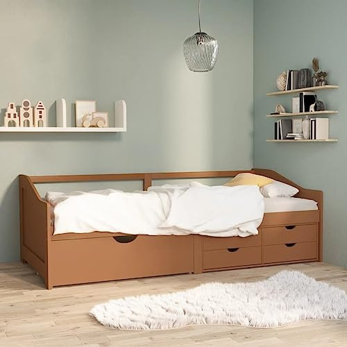 322171 - Letto con cassetti a 3 posti, in legno di pino, 90 x 200 cm, colore: Marrone