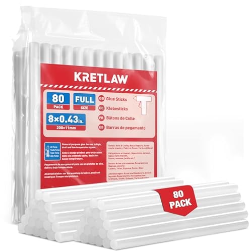 KRETLAW Hot Glue Sticks, 11 x 200 mm 80-Pack Clear Hot Melt Glue Gun Sticks for Hot Glue Guns, Ideal for DIY, Craft Sealing, Restoration, Holiday Decoration