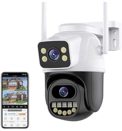 8MP 4K Dual Lens PTZ IP Camera With Dual Screen 4MP Ai Human Detection Auto Tracking Wireless Outdoor Surveillance Camera for Home Security(8MP NO Card)