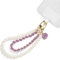 Mezrkuwr Braccialetto per Cellulare con Perle Bianche, in Pelle, Doppia Catena, Mani Libere, Cordino Rimovibile (Viola), L