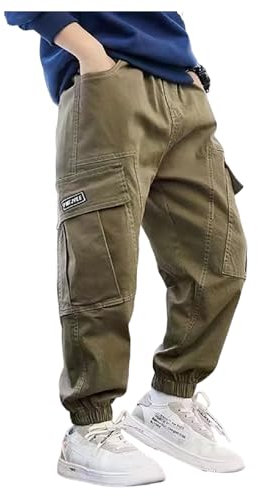 Pantalon Cargo Enfant Garçon Taille Elastique Large 3-16 Ans Pantalon Ample Adolescente Garcon Hiver Chic Pas Cher Confortable Casual Sport Jogging Streetwear Sweatpants (Brown, 7-10 Years)