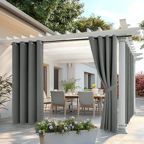 MIULEE Cortinas de Exterior Impermeable, Cortinas Terraza Exterior con Ojales, Adecuada para Balcones, Pérgolas, 2 Piezas, 132x215cm, Gris