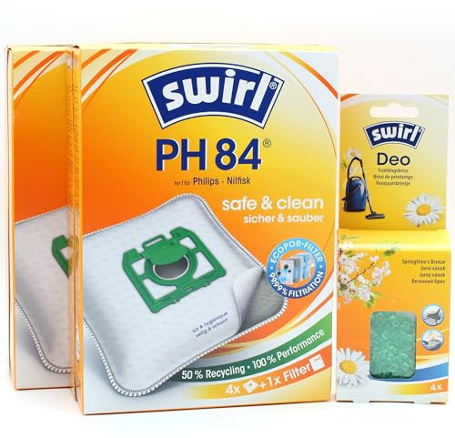 PakTrade 8 Staubsaugerbeutel + Deo-Perlen kompatibel mit Philips HR 6983, HR 8700... 8999 Vision | kompatibel mit Swirl PH84 - PH 84 | 8 Beutel, Lufterfrischer, Zubehör, Ersatzteile