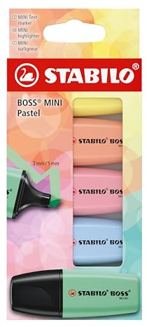 STABILO BOSS MINI Pastel - Highlighter | Pack of 5 - Assorted Colours