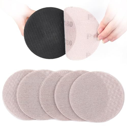 Sruhrak Treillis Feuilles Abrasive 125mm, 50 Pièces Papier a Poncer 180 Grains Abrasives Papier pour Ponceuse Vibrante Polir et Enlever La Rouille