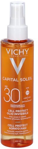 Vichy, Capital Soleil Cell Protect, Huile Invisible Protection Cellulaire SPF30, Enrichie en Actifs Dermatologiques, Protection UVA et UVB, Visage, Corps, Cuir chevelu et Cheveux, Parfum, 200 ml