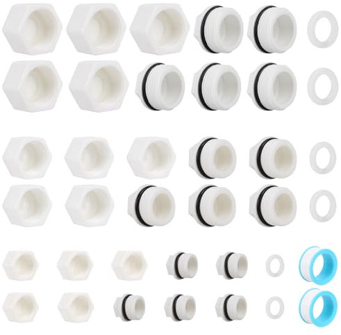Annickee 30 Pezzi Tappi per Tubi Idraulici, Copri Tubi Termosifoni, Tappo Filettatura Esterna da 3/4 1 5/4 Pollici, Tappo Femmina con Anello di Tenuta, per Lavatrice Rubinetti Lavastoviglie Tubo
