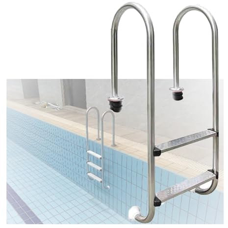 Échelle De Piscine, Marchepied De Piscine À 2 Marches avec Rampes, Assemblage Et Escalade Faciles, Échelle De Piscine À Pédale for Étang À Poissons De Parc Aquatique(Pre-Buried,2-Steps1.5mm)