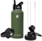 OcTecho Metal Water Bottle with Straw, 1L Stainless Steel Water Bottle 2 Leakproof Lid, BPA Free Double Walled Vacuum Insulated Water Bottle Thermal for 12h Hot & 24h Cold,for Man,Woman-Olive Green