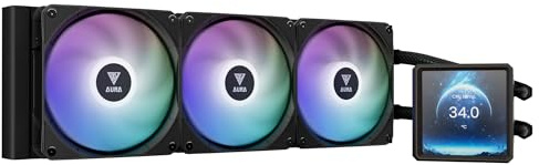 GAMDIAS AURA GL360 LCD 360mm AIO Liquid CPU Cooler, Customizable 4'' IPS LCD Display, Cableless Daisy Chained Fan, Software Ready, Support Low-Noise PWM & ARGB Sync, Intel LGA 1851/1700；AMD AM5, Black