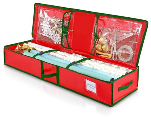 YEENAIV Geschenkpapier Aufbewahrung Aufbewahrungstasche aus Stoff (Rot) | Weihnachtsgeschenkpapier Rollen Aufbewahrungstasche, für Papier Anhänger & Schleifen 103 x 36 x 15.4 cm