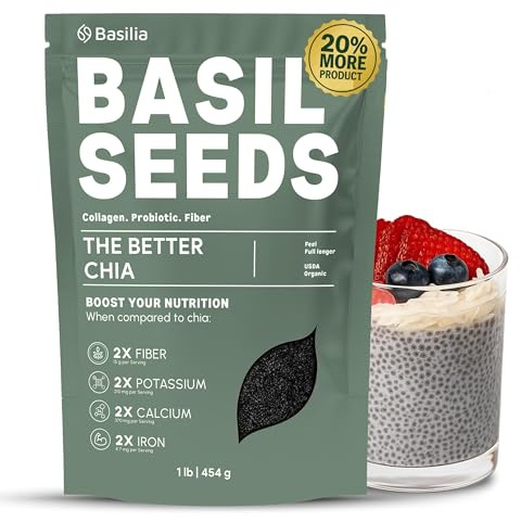 Basilia Basil Seeds for Eating | The Original Loaded Water | 2x More Fiber than Chia | Nutrition-Packed Edible Basil Seeds Superfood for Breakfast, Smoothies & Drinks | Keto Friendly & Gluten Free | 1lb Bag