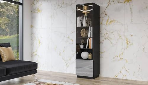 Arthauss Helio 05 Tall Display Cabinet W50cm - Grey Gloss Finish
