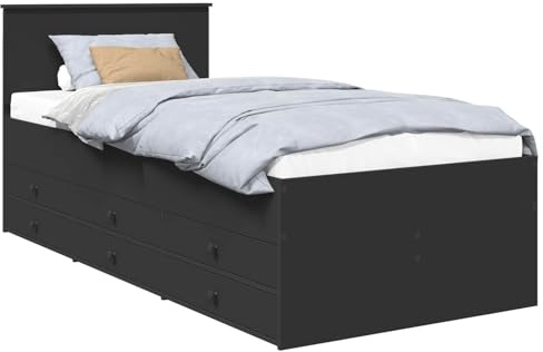 vidaXL Tagesbett mit Schubladen Schwarz 75 x 190 cm Holzwerkstoff, Moderner Tagesbett-Rahmen, stylisches umwandelbares Bett mit viel Stauraum, robuster wasserfester Finish