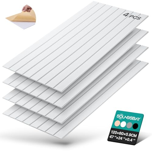 Soundsbay Akustikpaneele Selbstklebend 2.88m²-4 Stück Weiß 120x60x0.9cm | Für Akustische Behandlung und Wanddekoration, Schallschutz Wand, Schallschutzplatten