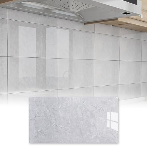 DKPLOE PVC Wandpaneele Marmoroptik Verdickt Fliesenspiegel Selbstklebend KüChe Selbstklebende RüCkseite Starke Haftung Einfache Anwendung Geeignet füR Bad KüChe Und Dusche(Gray-A,10sheets)