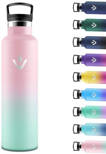 Motswedi Gourde Isotherme 1l, avec Paille, Bouteille Isotherme, Poignée de Transport, Thermos 1l, Anti-Fuite, Gourde Inox, Réutilisable, Thermos pour Sport, Voyage, Camping, Rose Clair & Vert Clair