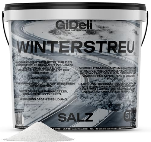 GiDeli Streusalz 5 kg im Eimer - Auftausalz, wiederverschließbar | Wiederverschließbarer Eimer: direkt daraus streuen, Rest bleibt trocken - nichts läuft aus beim Lagern.