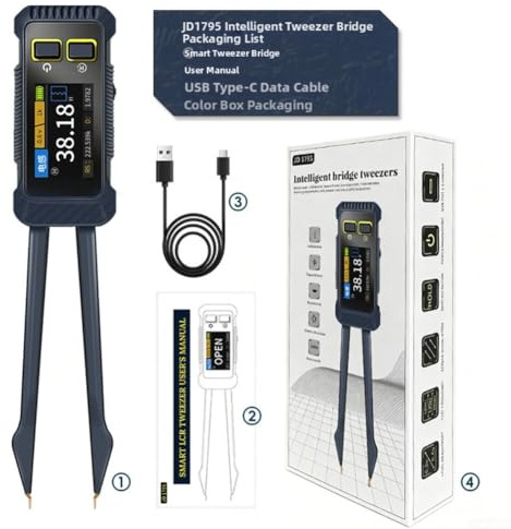 LCR Multimeter für SMD-Komponenten Testen - Tragbare Pinzettenbrücke mit 0,01% Genauigkeit, Typ-C wiederaufladbar, Impedanz Z/X/R/C/L Messung, Elektroniktechniker & Reparatureinsatz