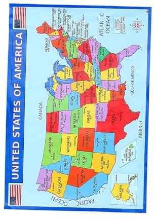 GALPADA Poster Mappa Murale Grande Dell’america Plastificata, Cartina Geografica Usa per Aula e Casa, Stampa ad Alta Definizione Dettagli degli Stati e Principali Città per Apprendimento