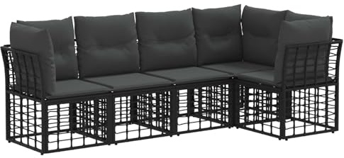 vidaXL Outdoor-Sofagarnitur Schwarz Polyester, Modularer Outdoor-Sofa-Set, wetterfestes Poly-Rattan, verstellbare Füße, Gartenmöbel, Lounge für die Terrasse