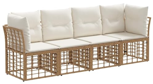 vidaXL Outdoor-Sofagarnitur Natur Polyester, Moderne, wetterfeste Gartenmöbel, Sitzgelegenheiten, verstellbare Füße, Loungesofa, Ecksofa-Set