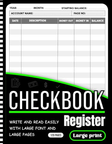 Large Print Checkbook Register: Easy-to-Read Big Font Layout | Track Deposits, Payments & Running Balance | Simple Money Management Notebook (8.5 x 11, 120 Pages)