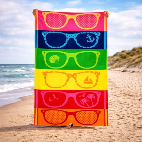 Premium Strandlaken 75x150 cm aus 100% ägyptischer Baumwolle Velours - Öko-Tex Standard 100 - Extra weich & saugstark - Strandtuch, Saunatuch & Badetuch für Damen, Herren & Kinder, Sonnenbrille