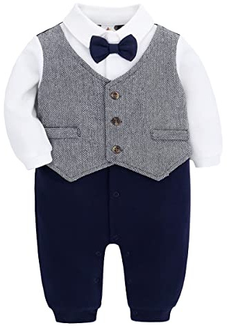 famuka Bebé Niños Esmoquin de niño Traje de pelele de recién nacido Traje de fiesta de bautizo Ropa de una pieza (Gris, 9-12 meses)