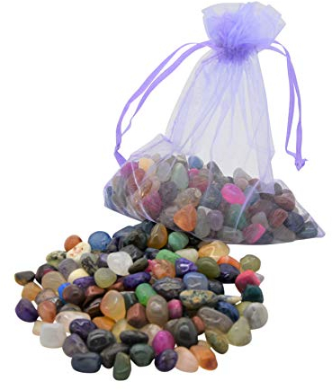 AMAHOFF 100 Edelsteine (trommelpoliert) - Natursteine 10-15mm - Optimal für Kalaha, Hus oder Bao - Organza-Säckchen & Spielanleitung