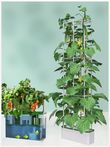 Large Smart Hydroponics Growing System kit,7L Indoor Hydroponic Garden Plant Grow Kit for Herb,Tomato,Pepper,Cucumbers,Vines Plants, Gardening Gift Choice for Wife,Husband,Mom (60“ Trellis No Light)