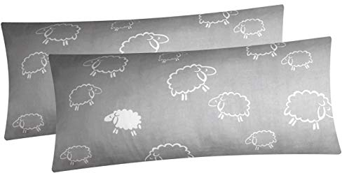 Heubergshop Baumwoll Renforcé Kissenbezug - 2er Set in 40x80cm - Schafe Lämmer - Kopfkissen-Bezug, Kissenhülle, Dekokissenbezug aus 100% Baumwolle (Schafe Grau/Weiß 99/7)