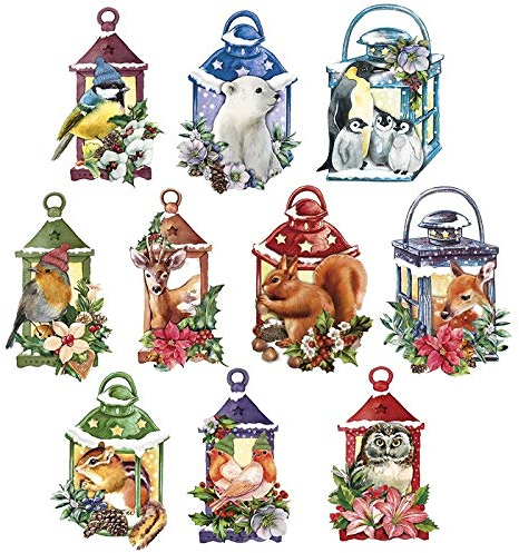 Ideen mit Herz 3-D Motive, ausgestanzt, ca. 7-10 cm, 10 Stück im Beutel | Bilder zum Basteln & Dekorieren | Grußkarten selber machen | Bildmotive für Scrapbooking (Laternen & Tiere im Winter)