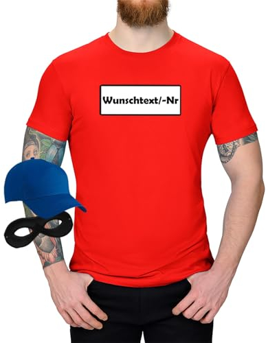 Jimmys Textilfactory T-Shirt Panzerknacker Karneval Kostüm Set Deluxe XS-5XL Herren Verkleidung Fasching Rosenmontag Karnevalszug, Größe:L, Set: klassik, Logo: Wunsch-Nr