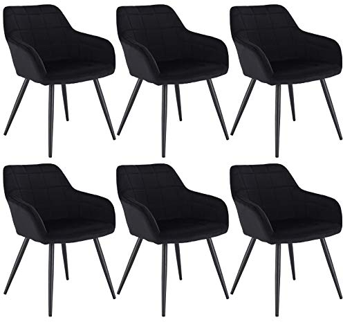 WOLTU Esszimmerstühle 6er Set Esszimmerstuhl Küchenstuhl Polsterstuhl Design Stuhl mit Armlehnen, mit Sitzfläche aus Samt, Gestell aus Metall, modern, Schwarz, BH93sz-6