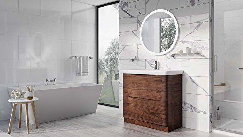 The Bath People Eaton Redwood Bathroom Furniture Floor Standing Vanity Unit Soft Close Drawers With Round Resin Basin- 900mm