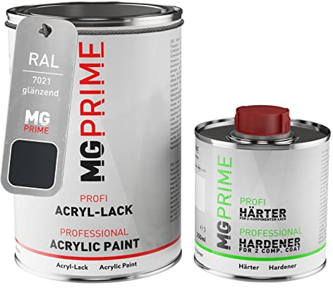 MG PRIME RAL 7021 Gris noir/Black grey brillant peinture acrylique 1,5 Litres / 1500 ml durcisseur inclus