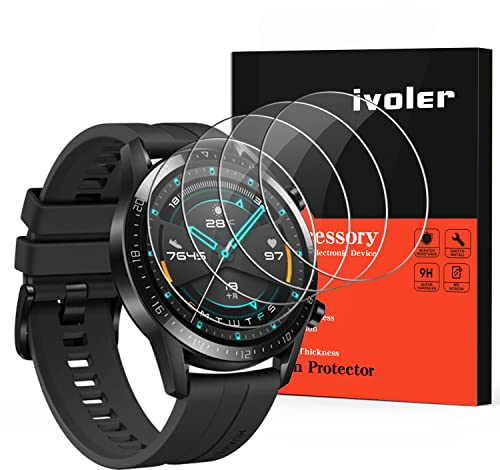 iVoler 4 Pezzi Pellicola Protettiva in Vetro Temperato per Amazfit GTR 4 / Amazfit Balance/Garmin Fenix 8 47mm Solar/Sapphire Solar/Forerunner 935 / 735XT / Huawei Watch GT 3 46mm / GT 2 46mm
