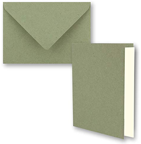 25x grünes Vintage Kraftpapier Falt-Karten Set mit Umschlägen und Einlegern DIN A6-10,5 x 14,8 cm - grün - Recycling - blanko