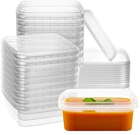 8-oz. Square Clear Deli Containers with Lids | Stackable, Tamper-Proof BPA-Free Food Storage Containers | Recyclable Space Saver Airtight Container for Kitchen Storage, Meal Prep, Take Out | 20 Pack
