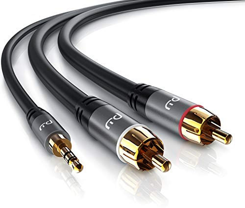 Primewire - Câble audio de 10m HQ Stéréo jack 3,5mm vers RCA Y - Câble 1 x fiche jack mâle vers 2 x fiches cinch RCA mâle - Fiches plaquées or de précision - conducteur en cuivre sans oxygène