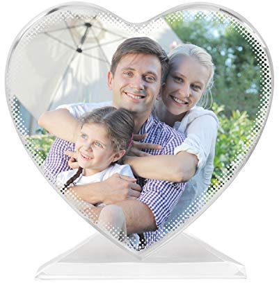 Personalized Crystal Glass Photo Frame DIY Plaque Photo Print Heat Transfer Crystal Desk Decor Customised Transparent rHeart-shape Photo Frame for Birthday Wedding Valentine's Day Birthday Xmas Gift
